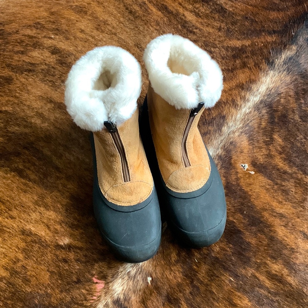 Sorel Snow Angel Zip Boots Womens 10 Brown Waterproof Suede Faux Fur EUC